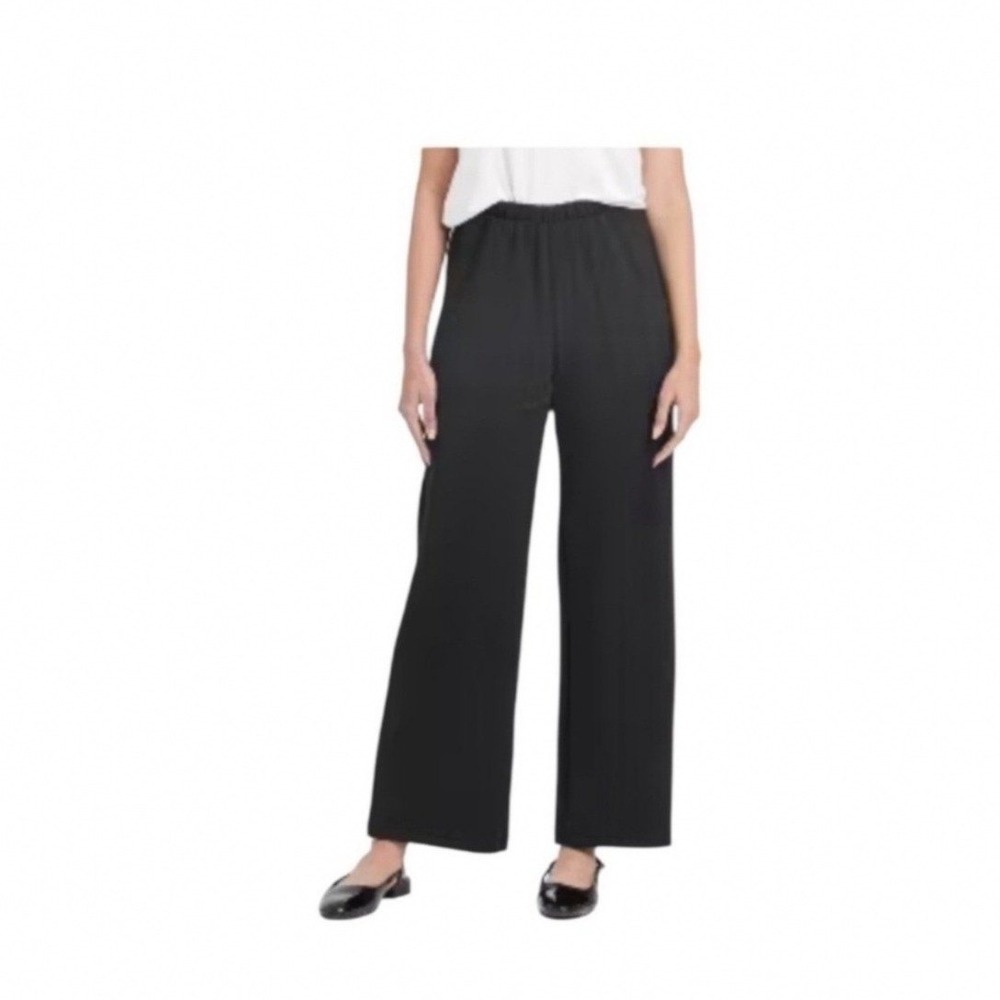 A New Day Pants Black Wide Leg Elastic Waist Pleated Trousers Preppy Size Medium